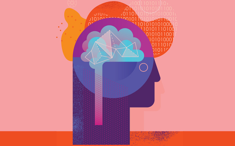 Illustration of head, purple pink and orange