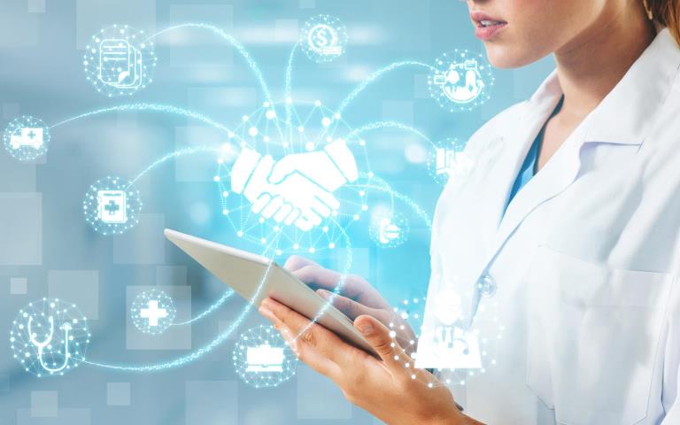 Photo collage of Doctor with business icons