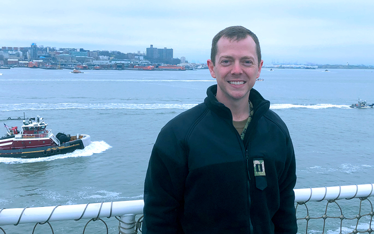 Lt. Scott Morris, MD, USN, is pictured on his arrival in New York on March 30