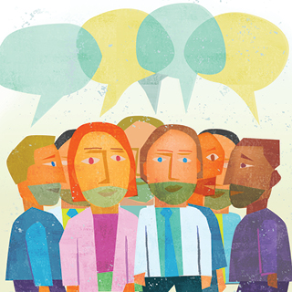 Illustration of people with talk bubbles above them