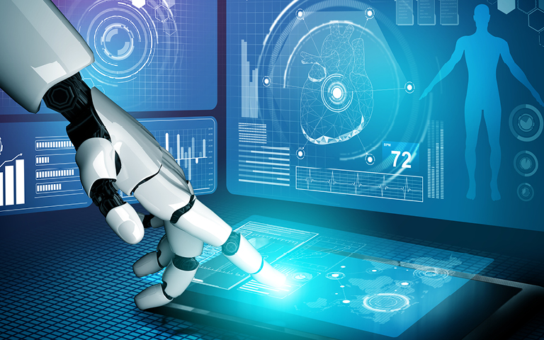 Robot hand touching screen