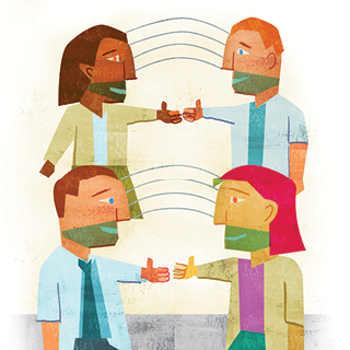 Illustration of patients and doctors giving each other the thumbs up