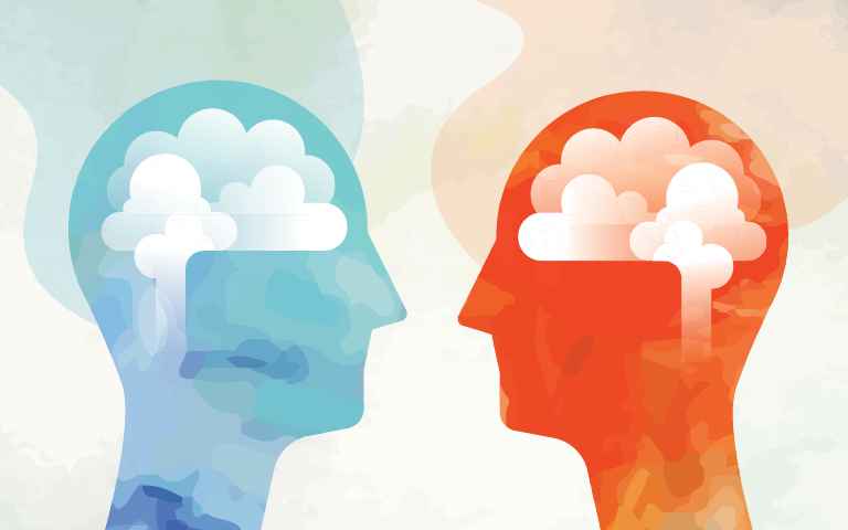 Illustration, profiles of people with ideas