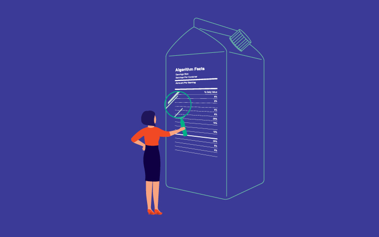 Illustration: woman looking at nutrition label
