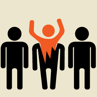 illustration: person emerging from group