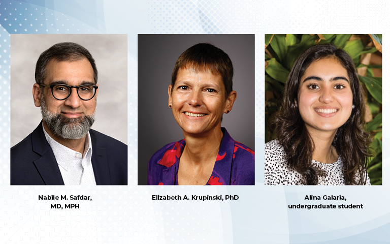 (From left to right) Nabile M. Safdar, MD, MPH, Elizabeth A. Krupinski, PhD, Alina Galaria, undergraduate student.