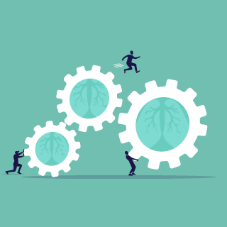 Illustration: small people pushing large gears