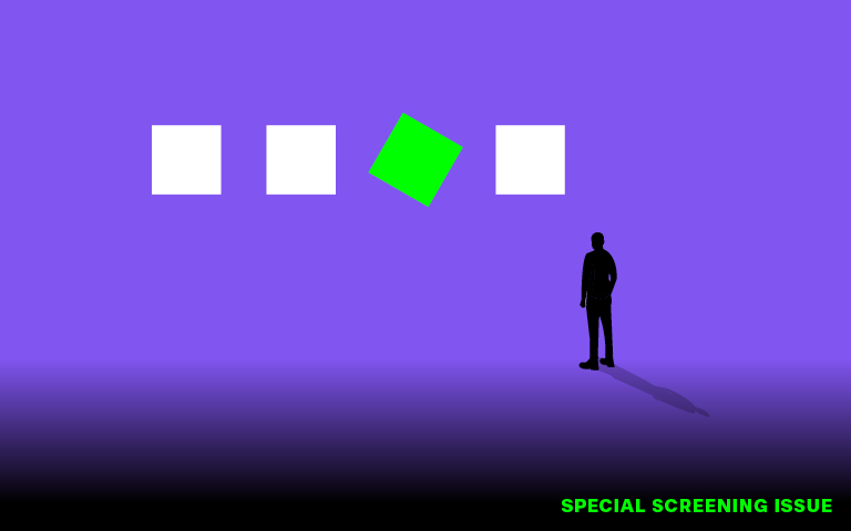 Illustration of a man looking at options