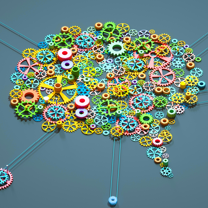 Brain made from colorful gears