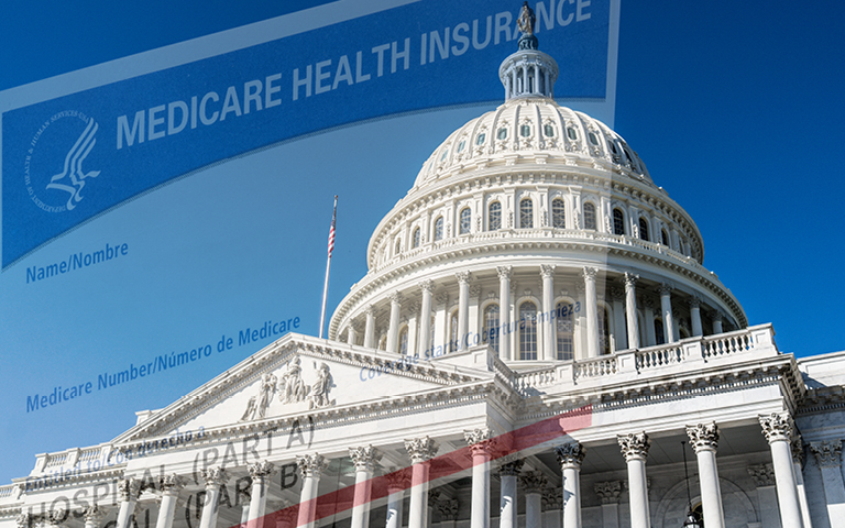 Photo collage: Medicare card and US Capitol