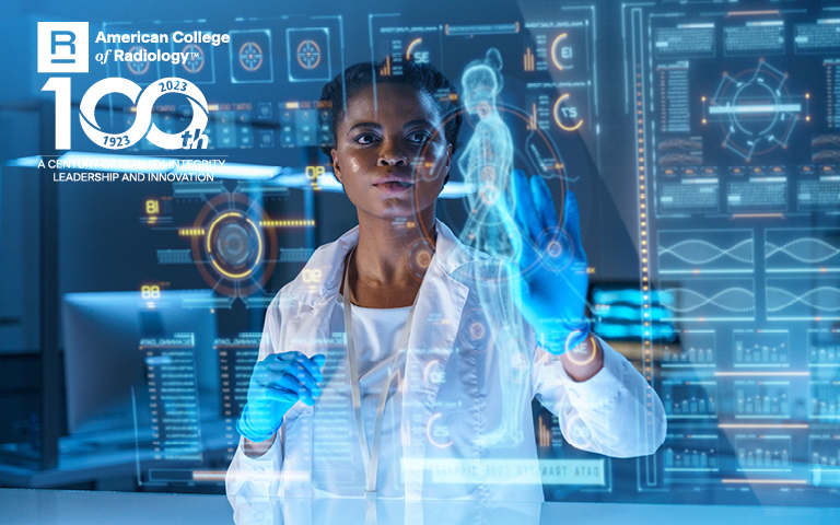 photo: female doctor using AI to review medical imaging