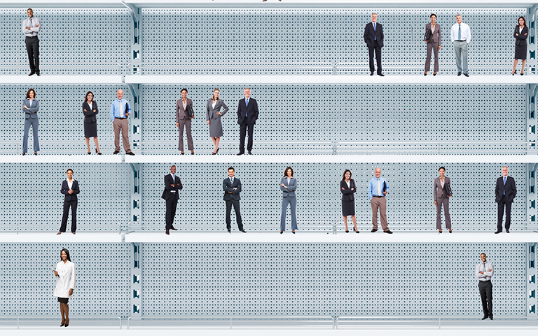 Photo collage : professionals on a shelf