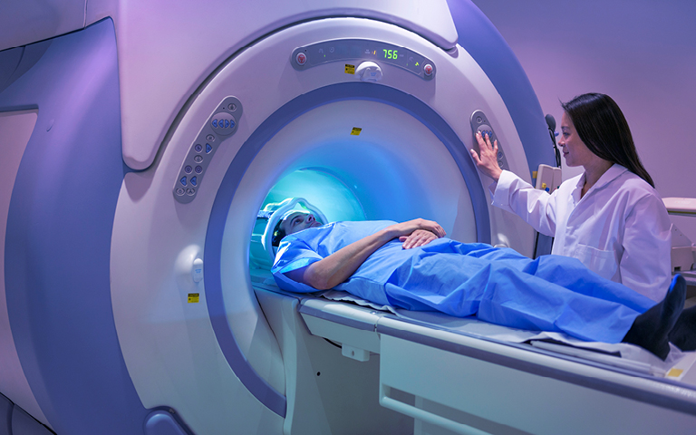 patient enters MRI machine