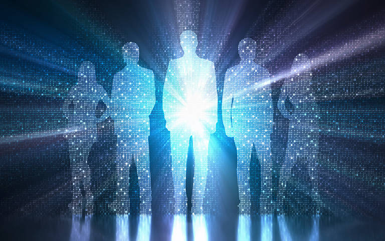 digitized photo of silhouetted people 