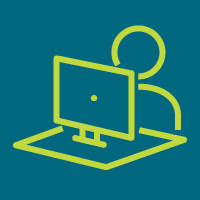 Abstract graphic depicting person watching a monitor