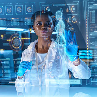 Women doctor looking at scans