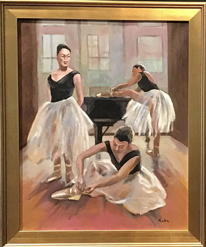 Painting of ballerinas at rest by Kuhn Hong, MD, FACR