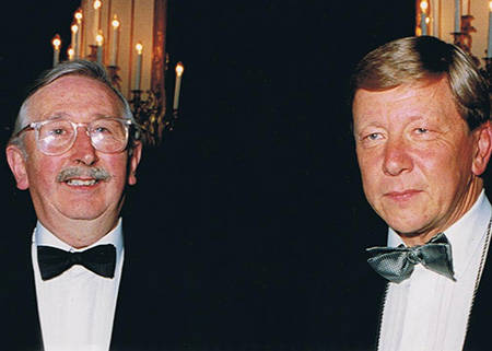 Nobel Laureate Godfrey N. Hounsfield, CBE, FRS, HonFREng (1919ā2004) and Hans Ringertz, MD, PhD (LāR); European Congress of Radiology, Vienna, Austria, 1993.