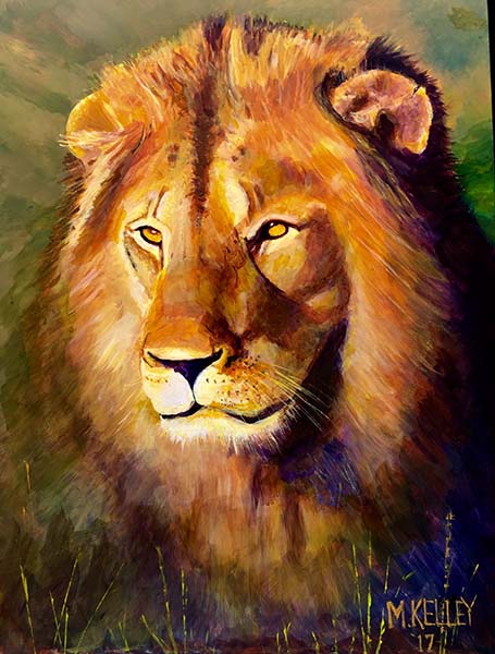 oil painting of the head of a male lion